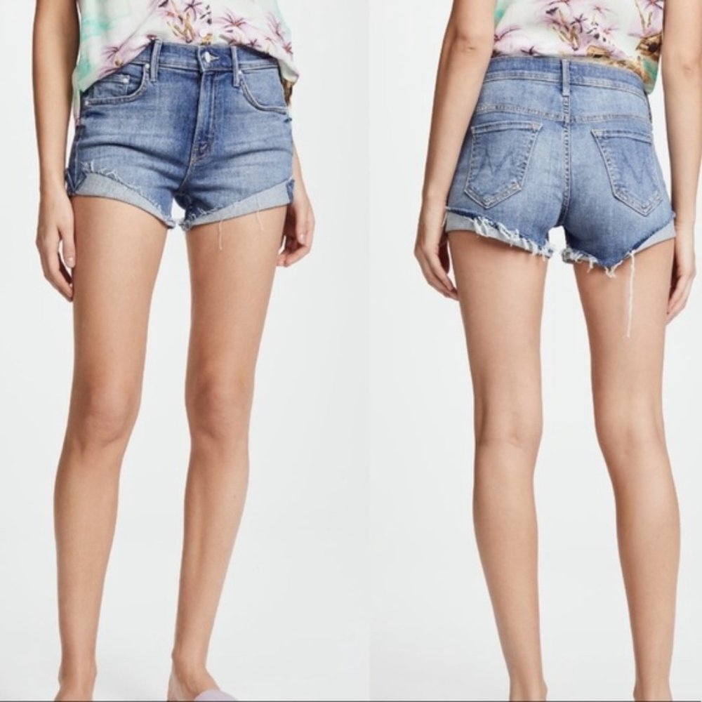 MOTHER High Waist Rascal Slit Flip Denim Shorts 27